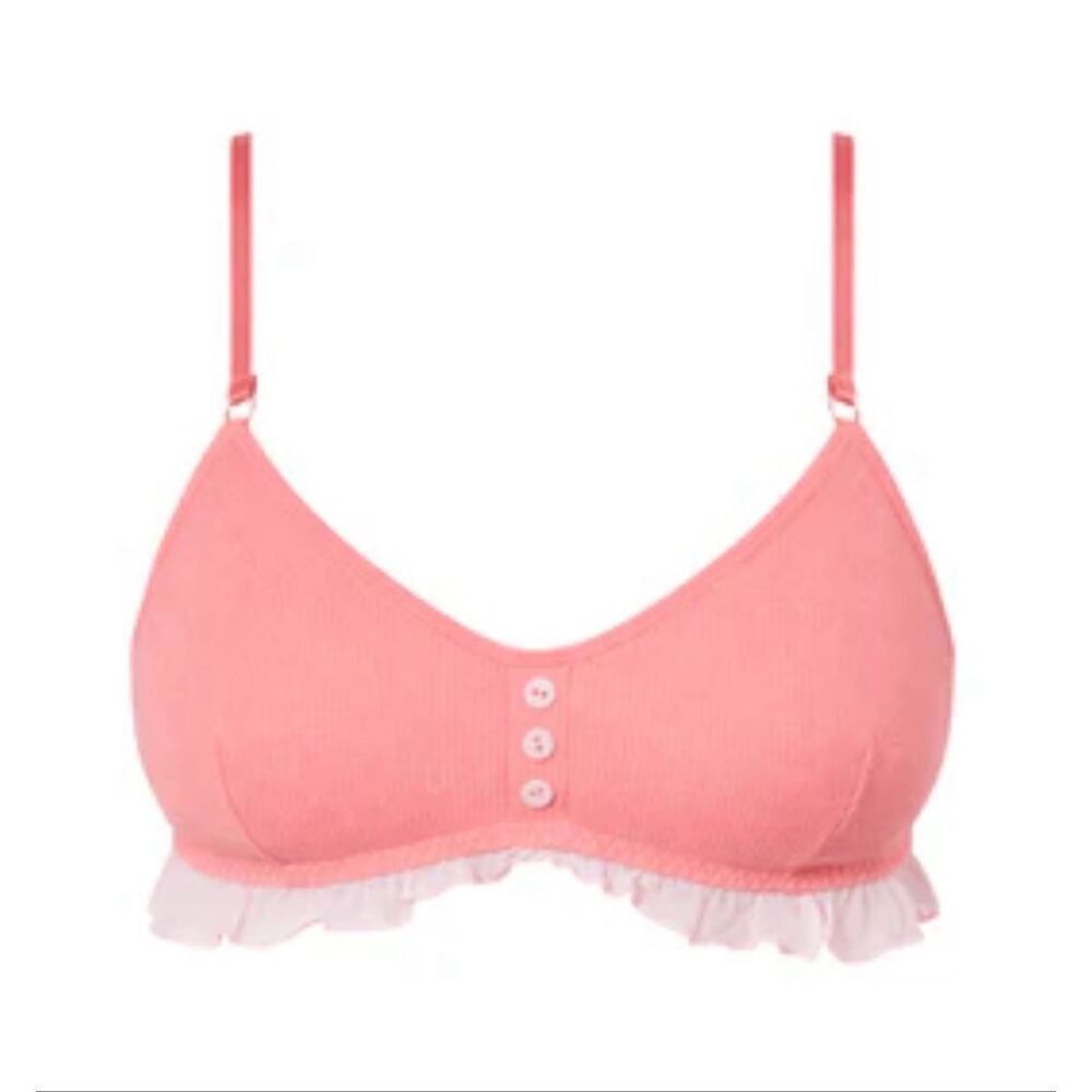 Knotty XL salmon/pink ruffle trim comfort bra top Y2K milkmaid style